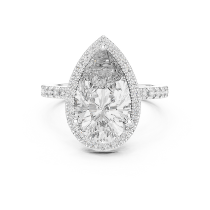 Pear Cut Halo Diamond Engagement Ring with Pav茅 Band