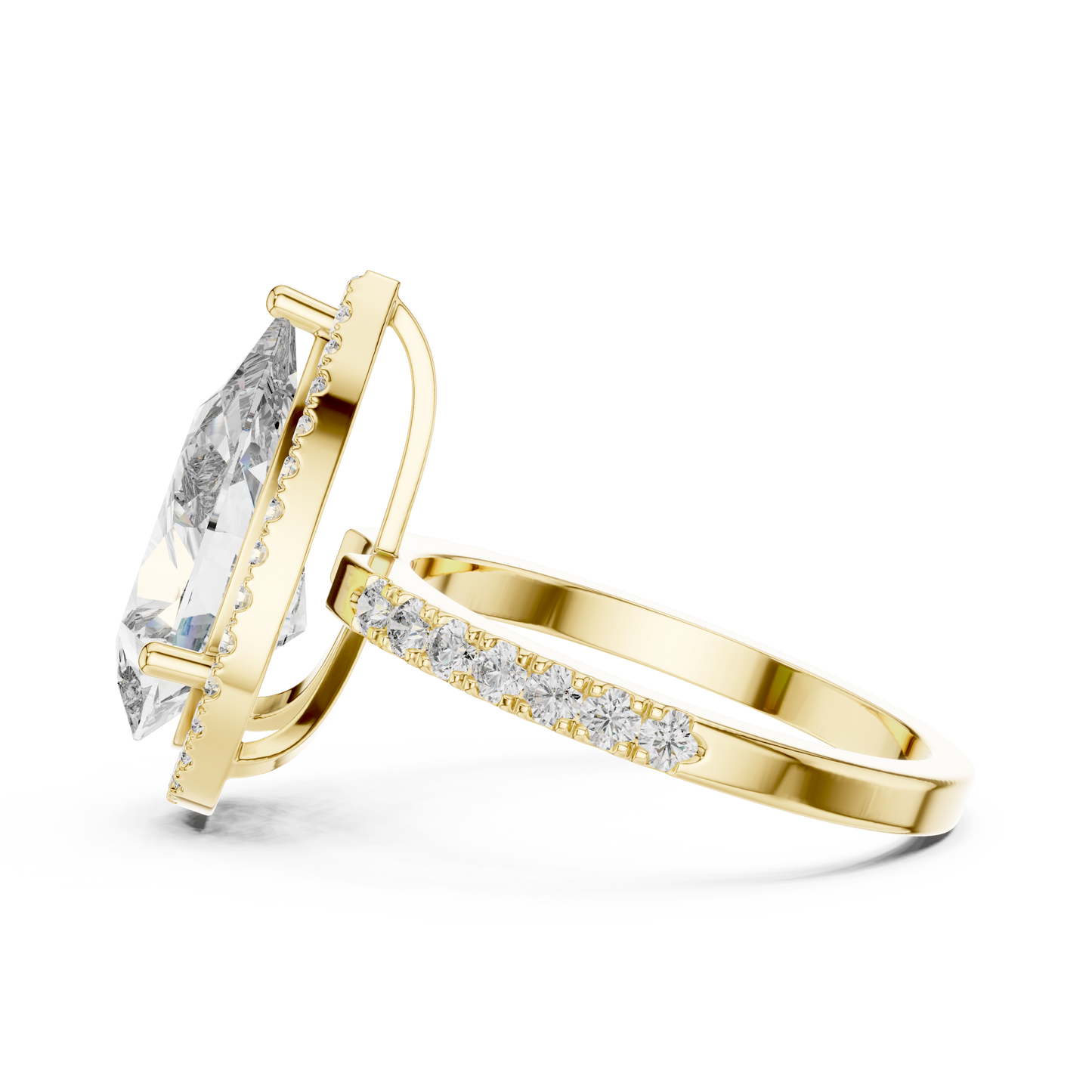 Pear Cut Halo Diamond Engagement Ring with Pav茅 Band