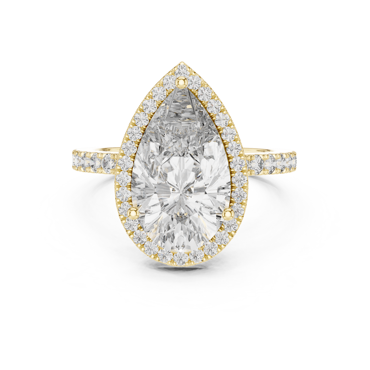 Pear Cut Halo Diamond Engagement Ring with Pav茅 Band