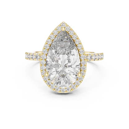 Pear Cut Halo Diamond Engagement Ring with Pav茅 Band