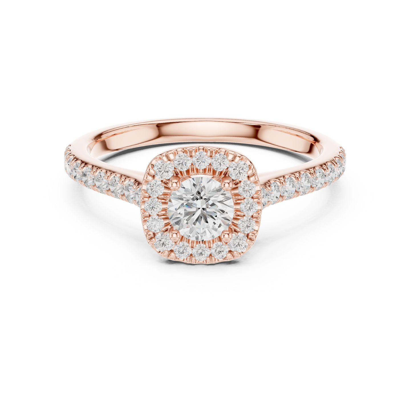 Petite Cushion Halo Diamond Ring with Pav茅 Band