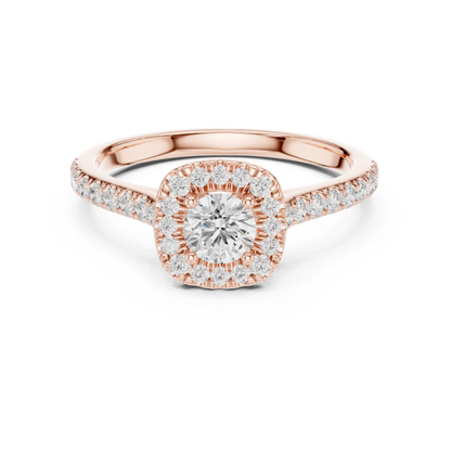 Petite Cushion Halo Diamond Ring with Pav茅 Band