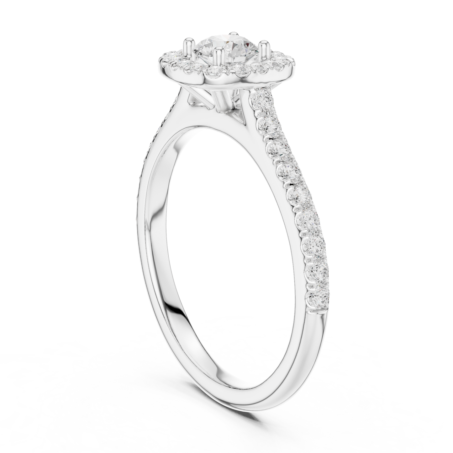 Petite Cushion Halo Diamond Ring with Pav茅 Band