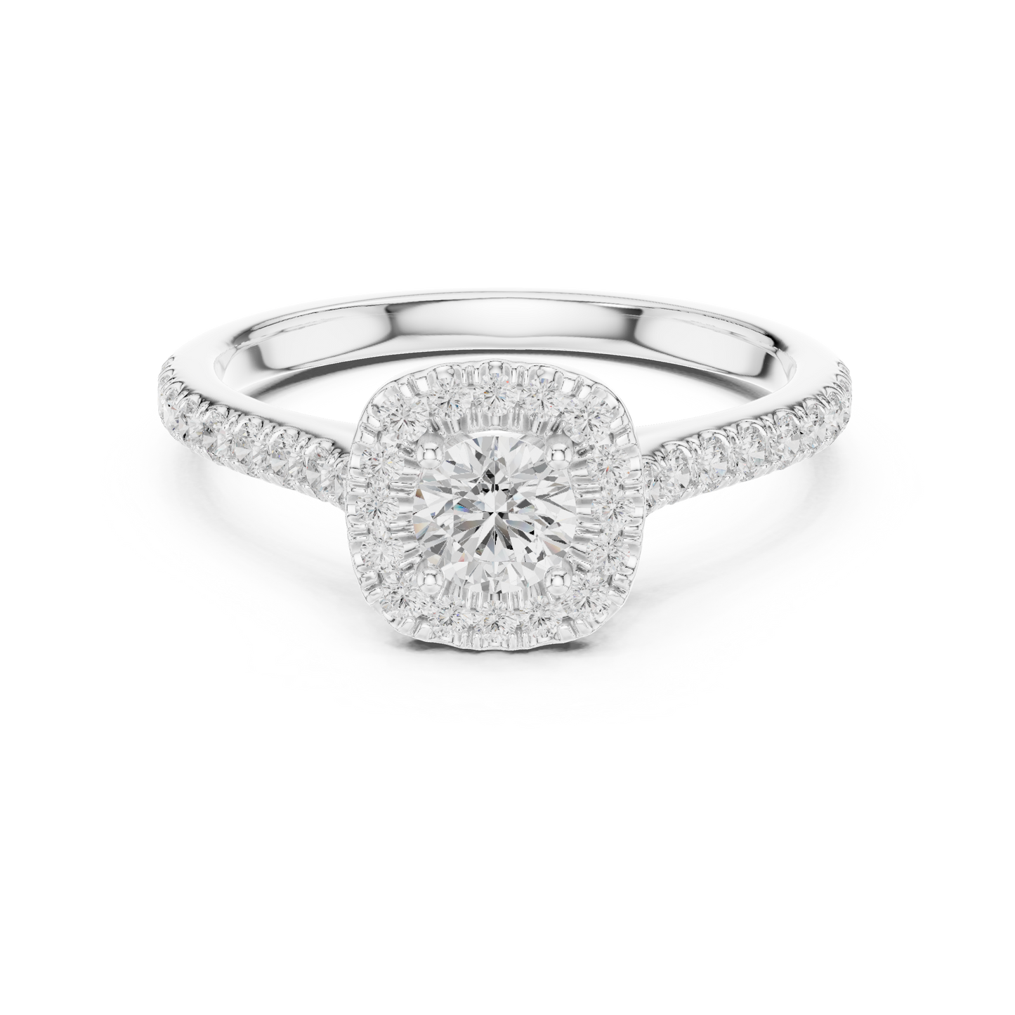 Petite Cushion Halo Diamond Ring with Pav茅 Band