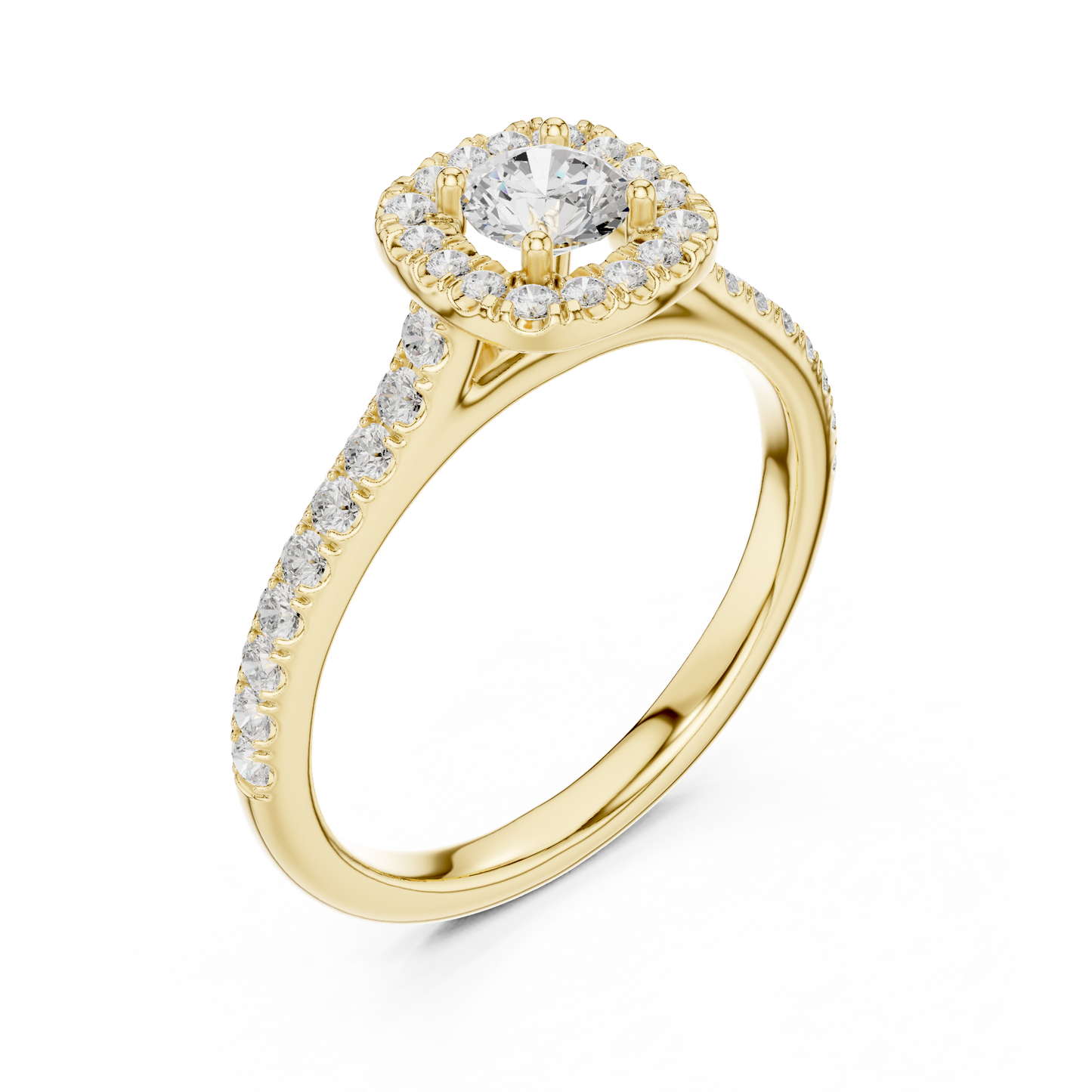 Petite Cushion Halo Diamond Ring with Pav茅 Band