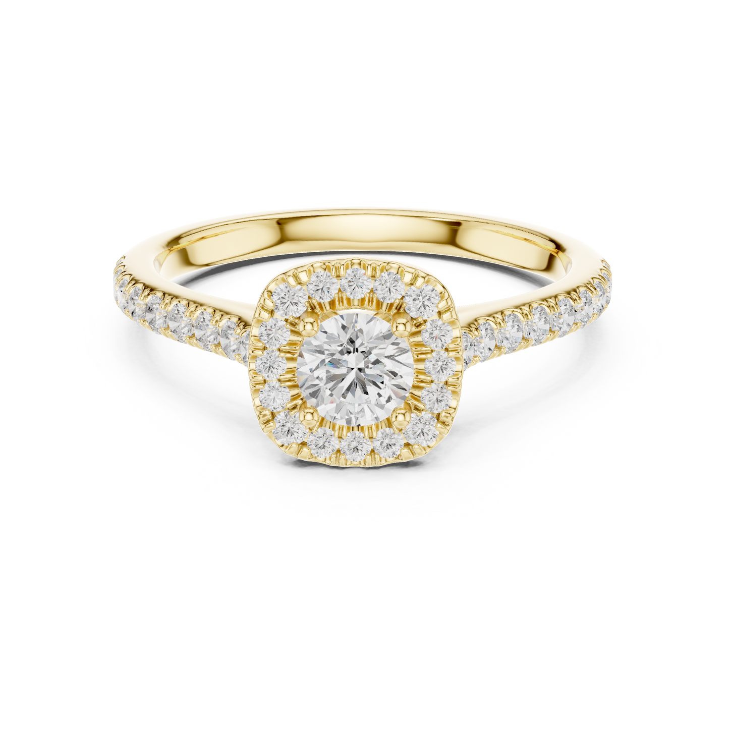 Petite Cushion Halo Diamond Ring with Pav茅 Band