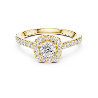 Petite Cushion Halo Diamond Ring with Pav茅 Band