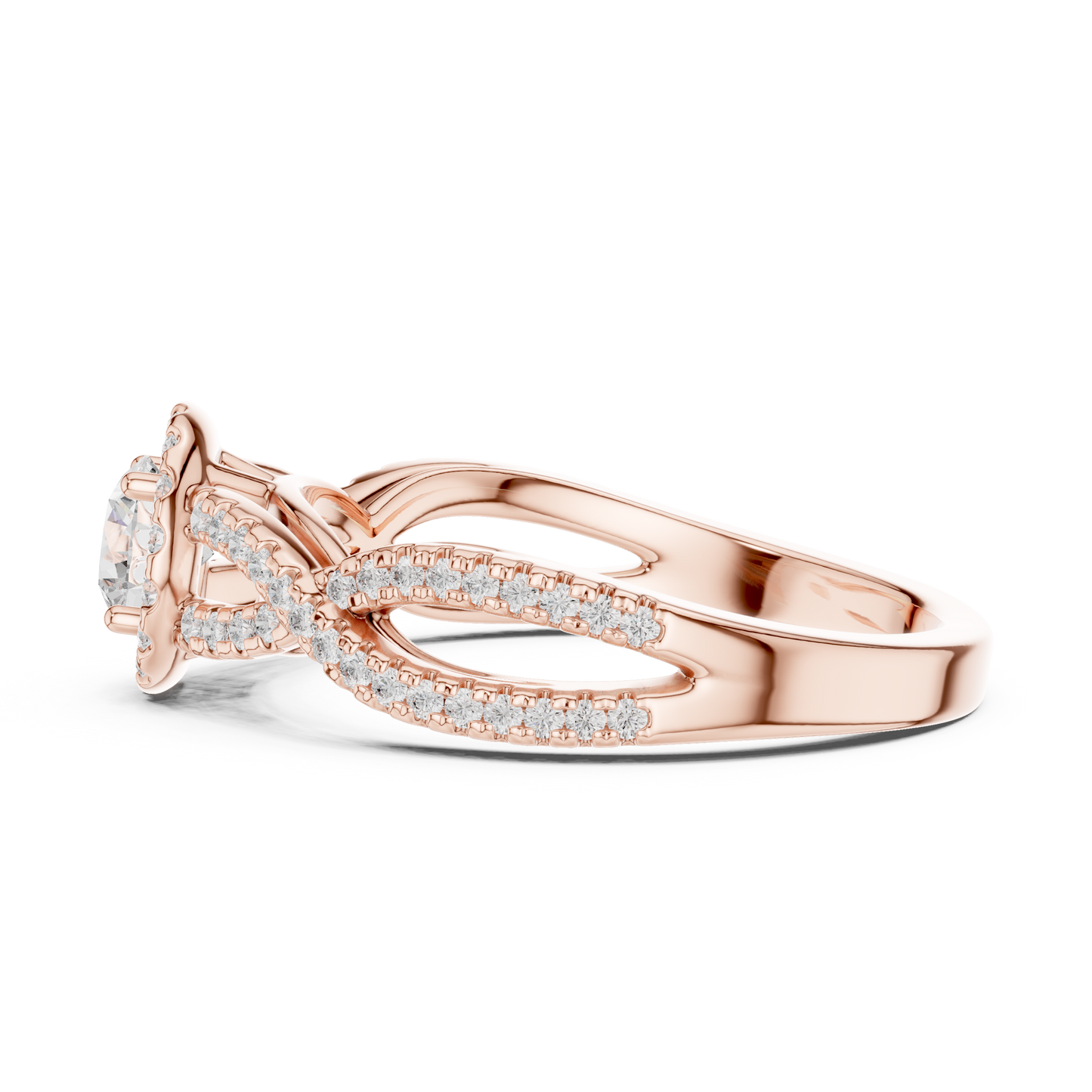 Twisted Split-Shank Halo Round Lab-Grown Diamond Ring