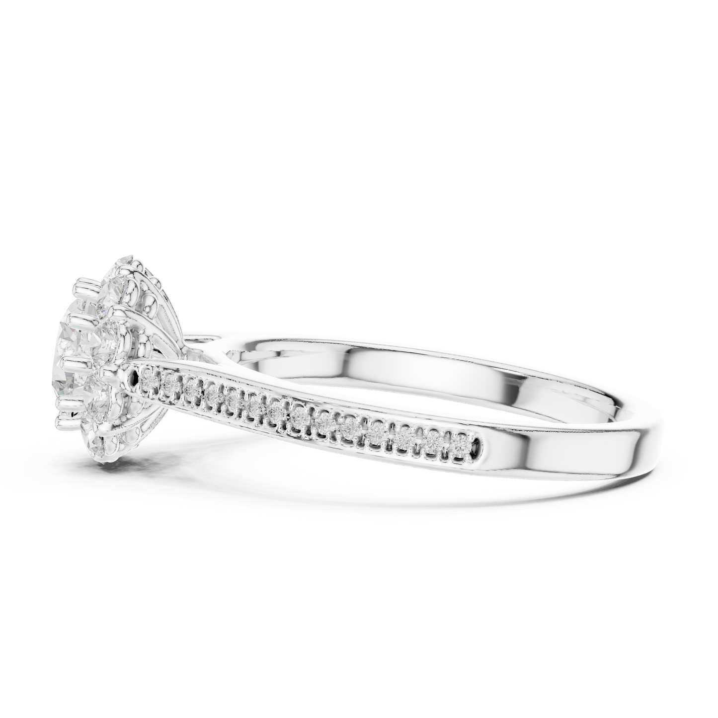 Floral Halo Diamond Engagement Ring