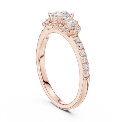 Three-Stone Diamond Halo Engagement Ring