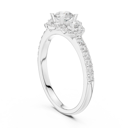 Three-Stone Diamond Halo Engagement Ring
