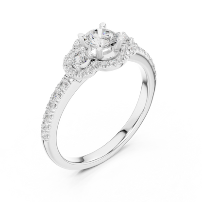 Three-Stone Diamond Halo Engagement Ring