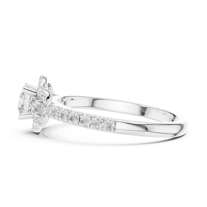 Three-Stone Diamond Halo Engagement Ring
