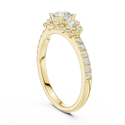Three-Stone Diamond Halo Engagement Ring