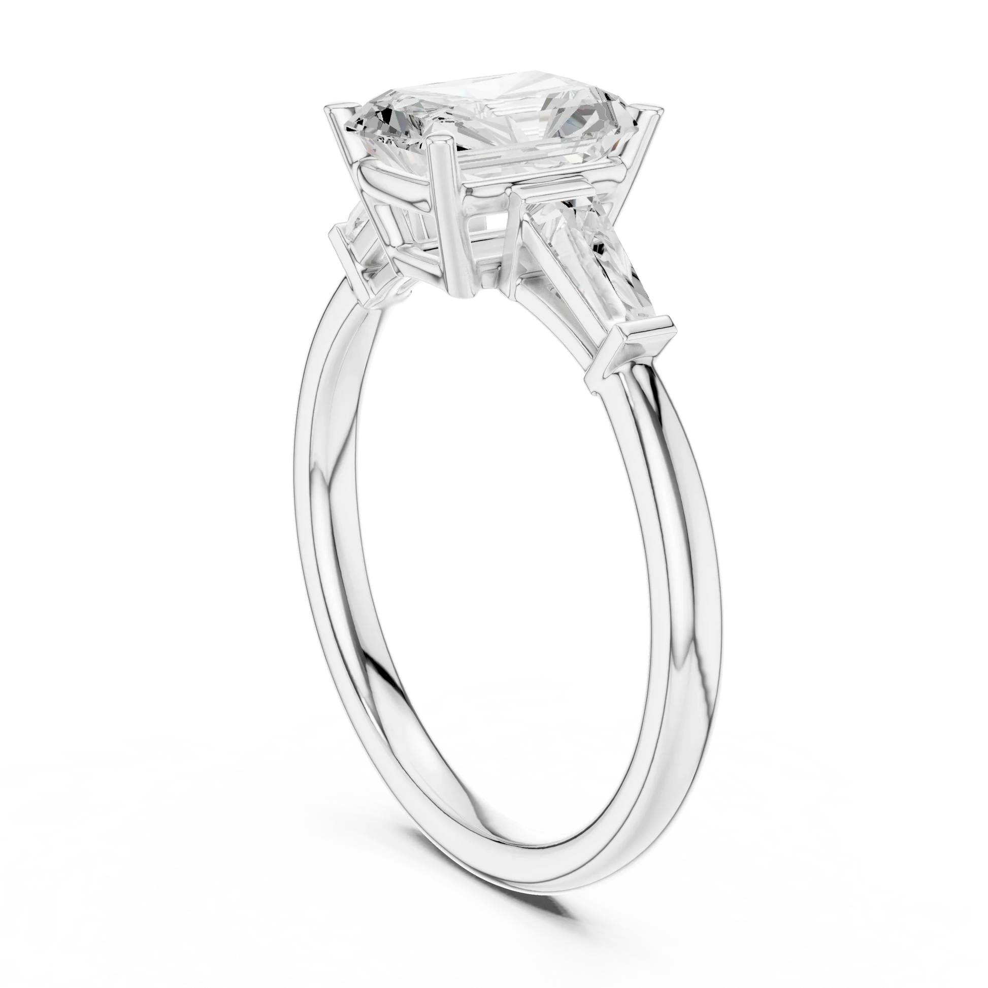 Back view of white gold majestic radiant three stone diamond ring with lab-grown diamonds – Australia