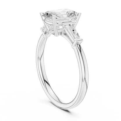 Back view of white gold majestic radiant three stone diamond ring with lab-grown diamonds – Australia