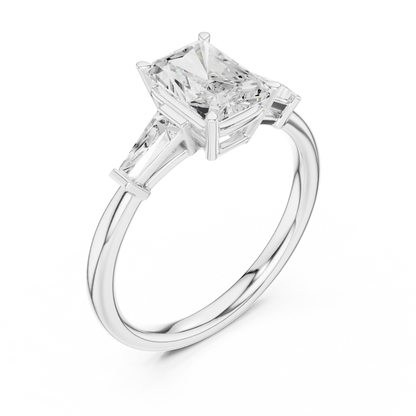 Front view of white gold majestic radiant three stone diamond ring with lab-grown diamonds – Australia
