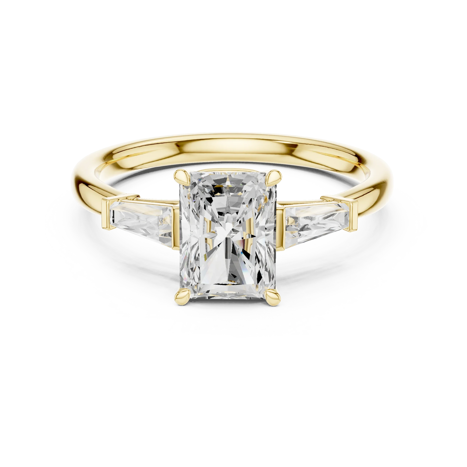 Majestic radiant three stone diamond ring in yellow gold with lab-grown diamonds – Australia