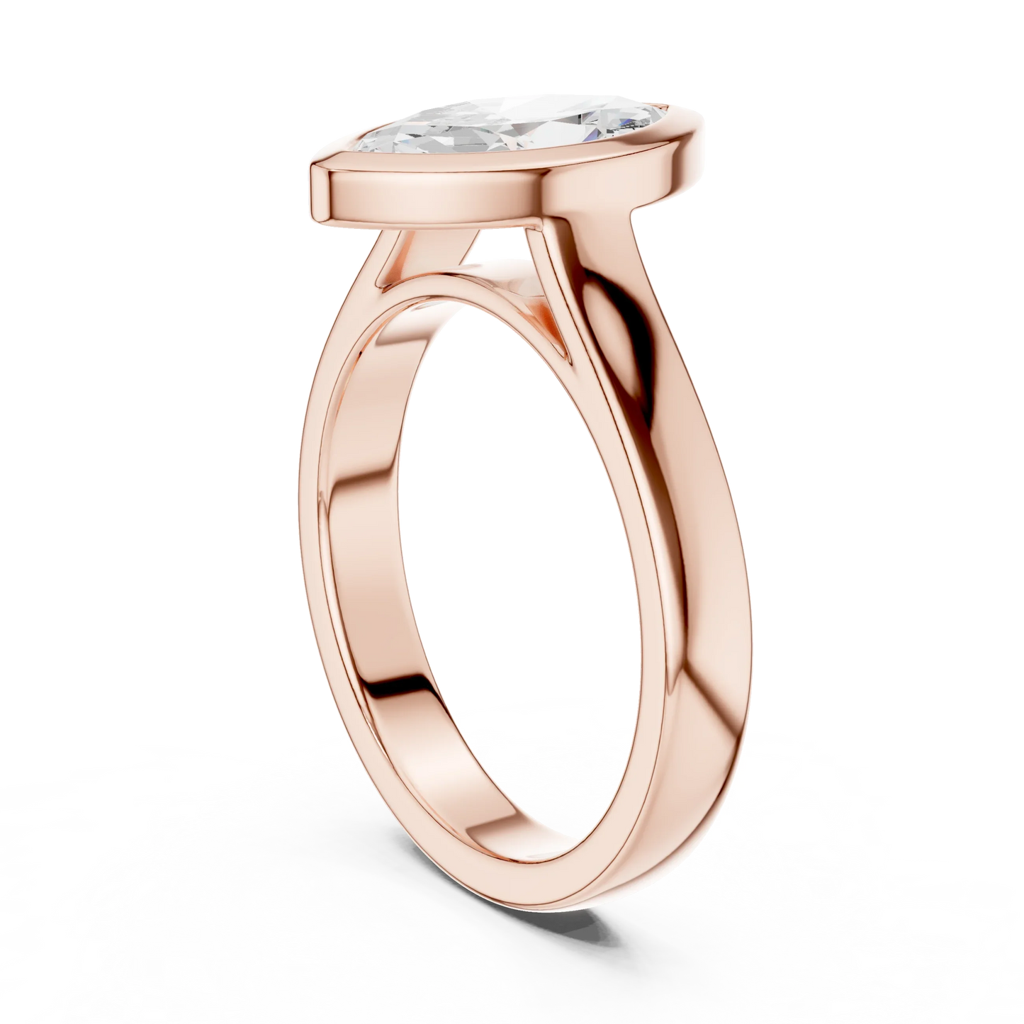 Back side view of rose gold marquise bezel solitaire ring with lab-grown diamond – Australia