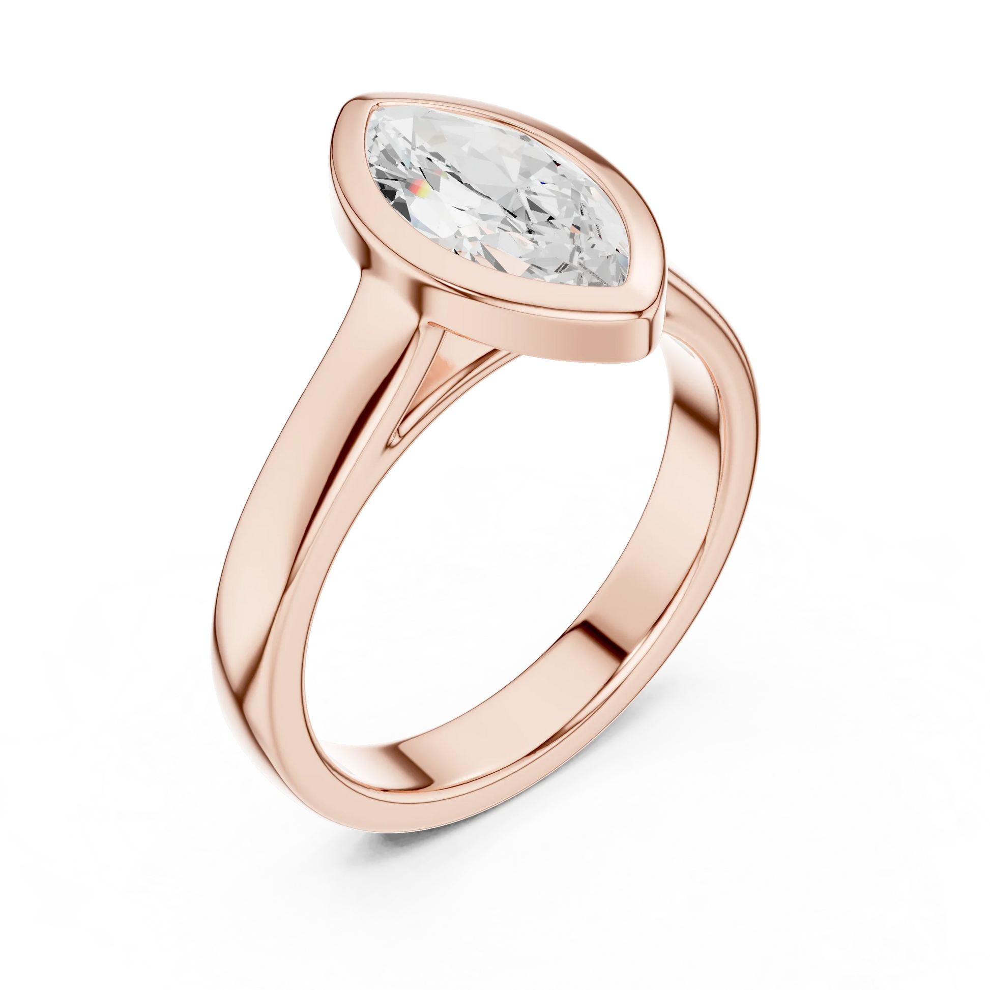 Front view of rose gold marquise bezel solitaire ring with lab-grown diamond – Australia
