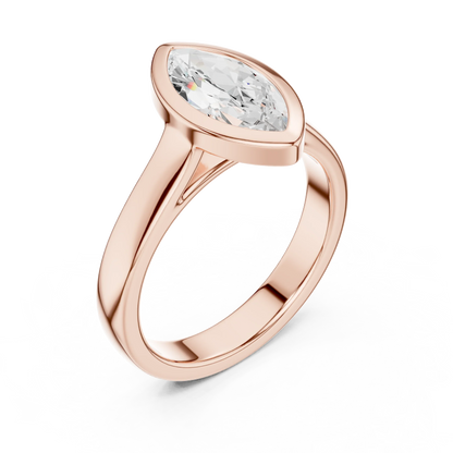 Front view of rose gold marquise bezel solitaire ring with lab-grown diamond – Australia