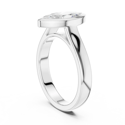 Back side view of white gold marquise bezel solitaire ring with lab-grown diamond – Australia