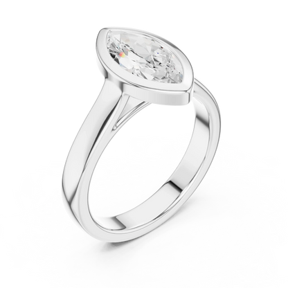Front view of white gold marquise bezel solitaire ring with lab-grown diamond – Australia
