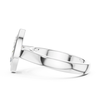 Side view of white gold marquise bezel solitaire ring with lab-grown diamond – Australia