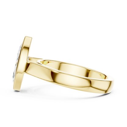 Side view of yellow gold marquise bezel solitaire ring with lab-grown diamond – Australia