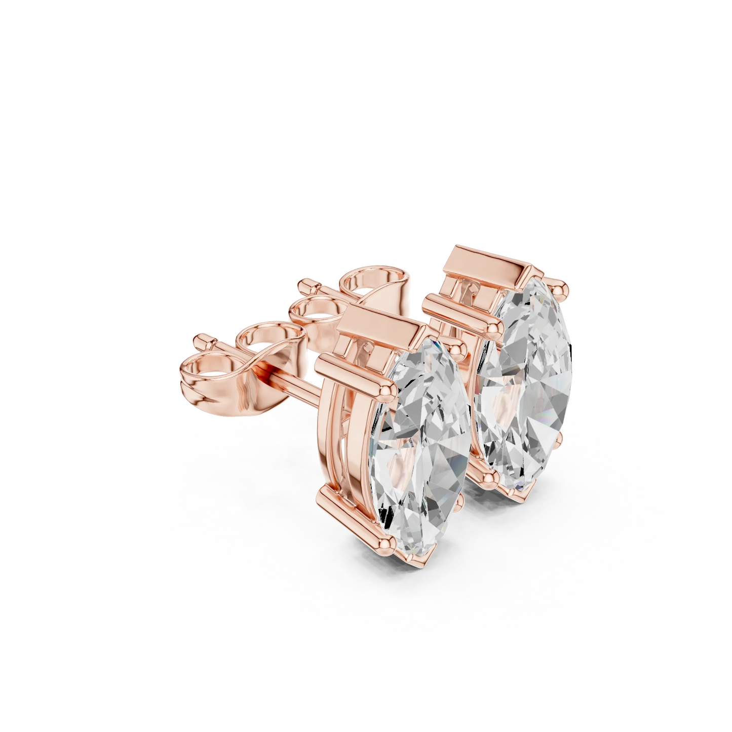 Marquise cut lab grown diamond stud earrings in rose gold front view by Diamonds for Everyone Australia