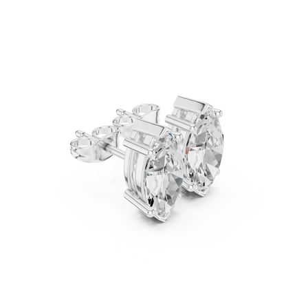 Diamond stud earrings on a white background in white gold with top view