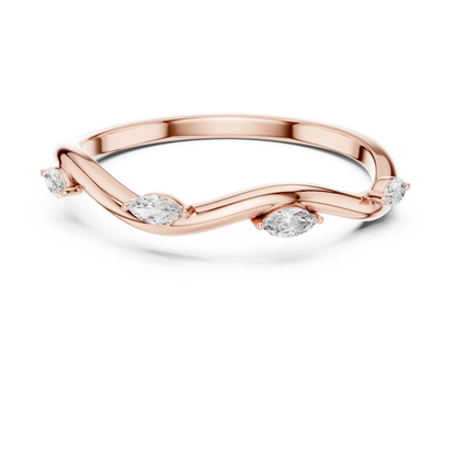 Marquise diamond curved wedding band in rose gold with lab-grown diamonds