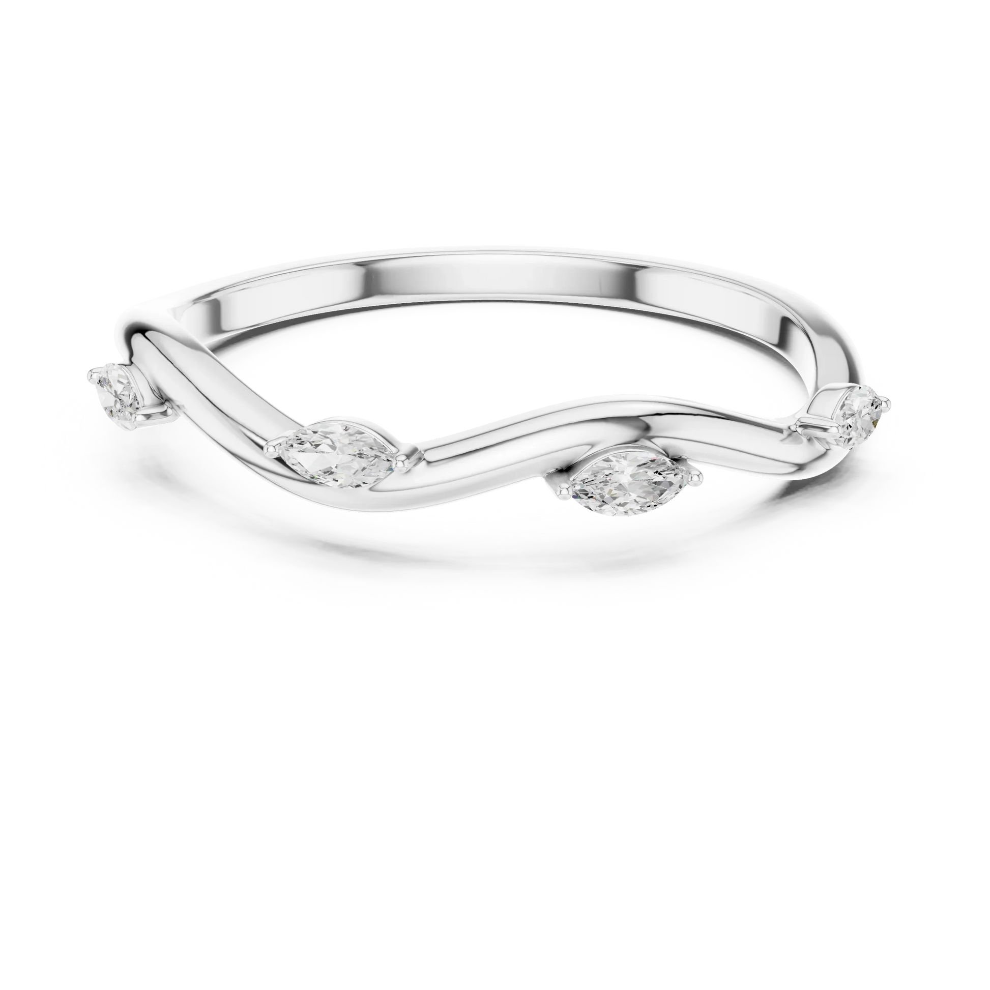 Marquise diamond curved wedding band in white gold with lab-grown diamonds