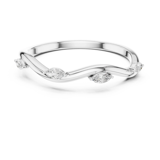 Marquise diamond curved wedding band in white gold with lab-grown diamonds