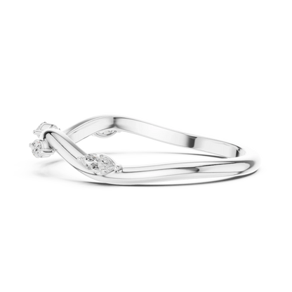 Marquise diamond curved wedding band in white gold with lab-grown diamonds side view