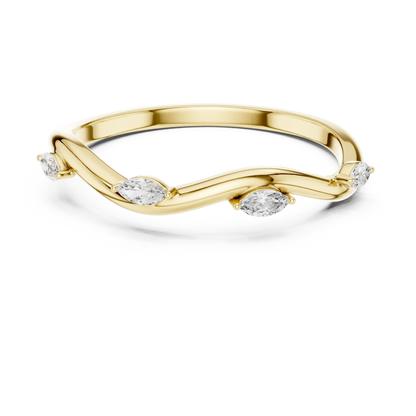 Marquise diamond curved wedding band in yellow gold with lab-grown diamonds