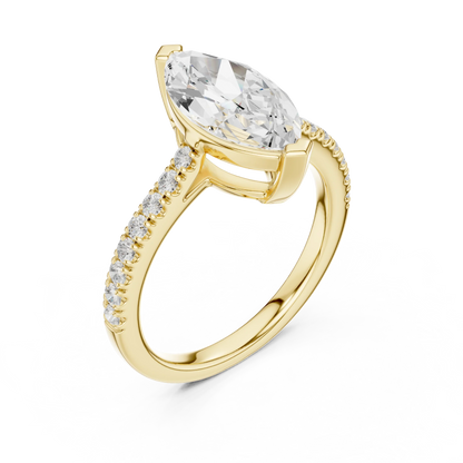 Front view of yellow gold marquise diamond pavé band ring