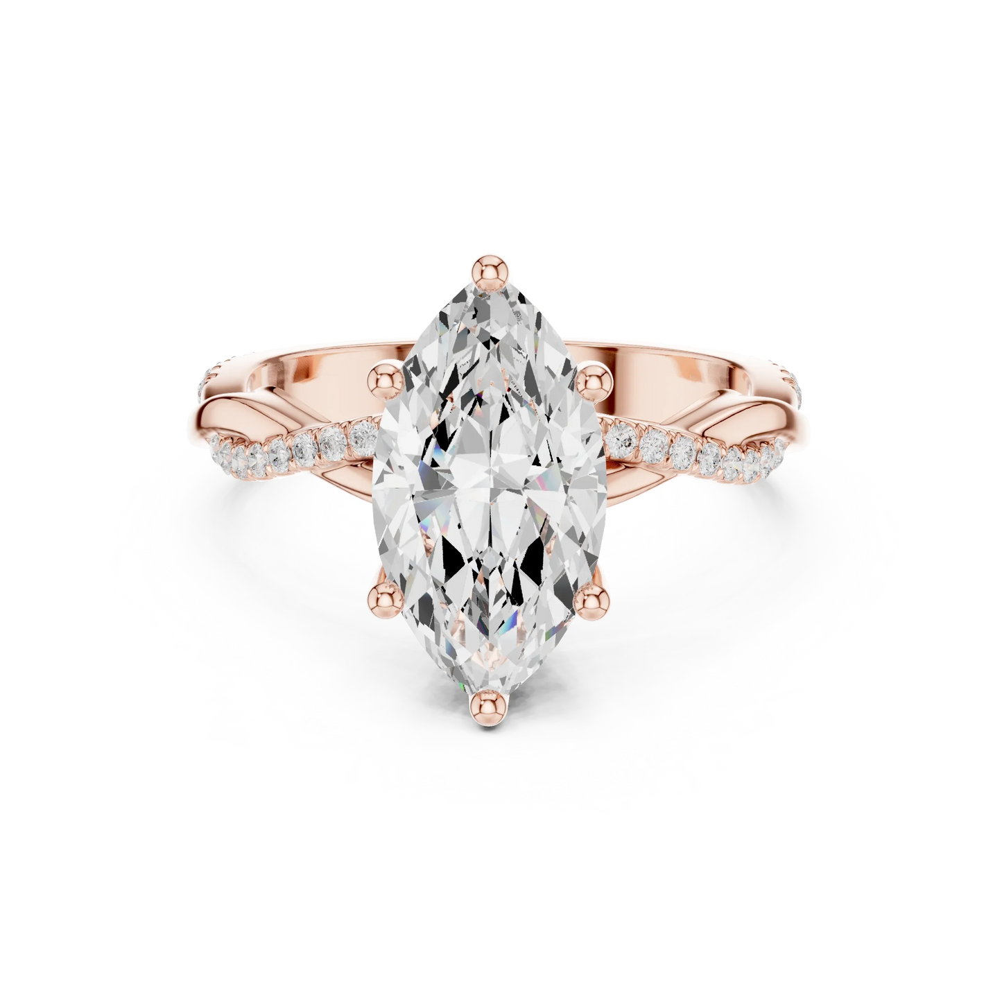 Marquise diamond ring in rose gold with twisted vine pave band and lab-grown diamond – Australia