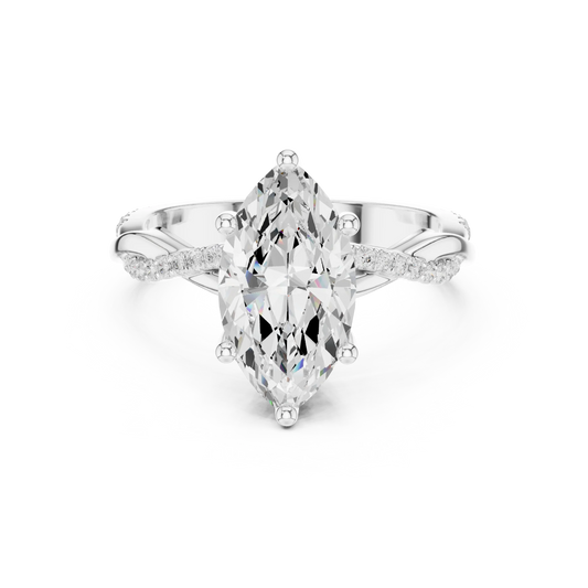 Marquise diamond ring in white gold with twisted vine pave band and lab-grown diamond – Australia