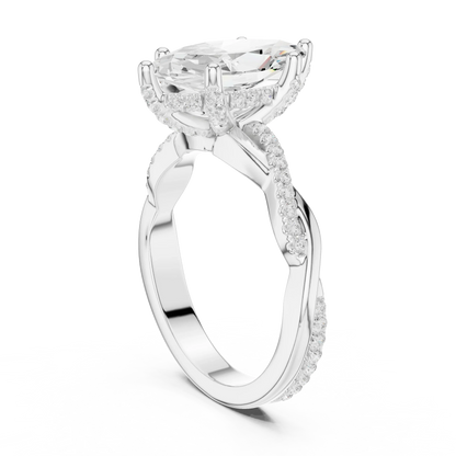 Back view of white gold marquise diamond ring with twisted vine pave band and lab-grown diamond – Australia