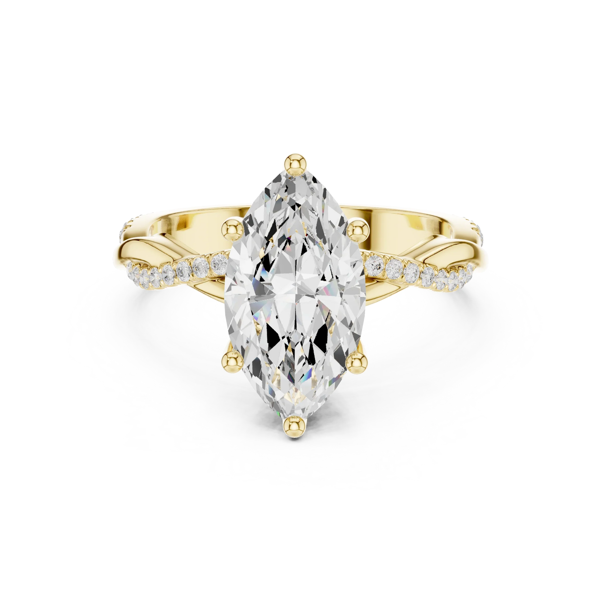 Marquise diamond ring in yellow gold with twisted vine pave band and lab-grown diamond – Australia