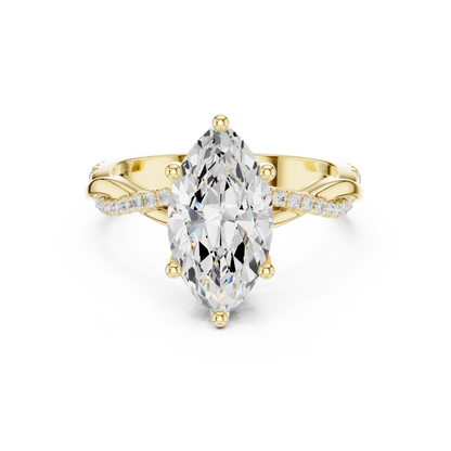 Marquise diamond ring in yellow gold with twisted vine pave band and lab-grown diamond – Australia