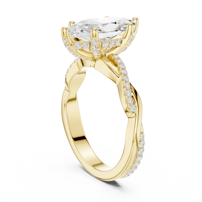 Back view of yellow gold marquise diamond ring with twisted vine pave band and lab-grown diamond – Australia