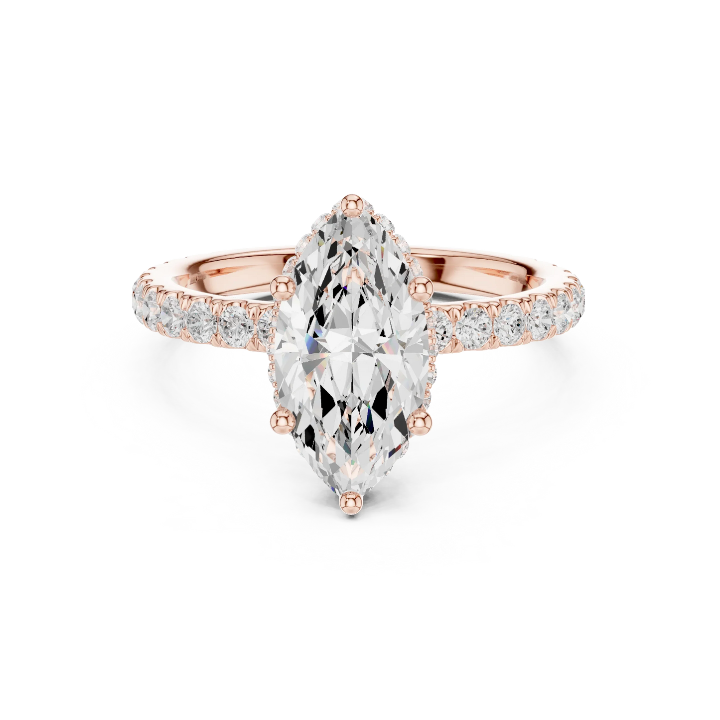Marquise hidden halo ring in rose gold with pave diamond band and lab-grown diamond 鈥?Australia