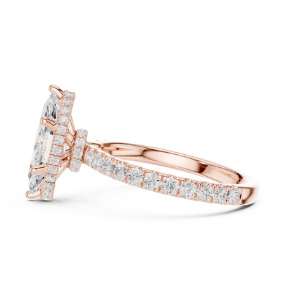 Side view of rose gold marquise hidden halo ring with pave diamond band and lab-grown diamond 鈥?Australia
