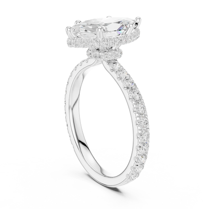 Back view of white gold marquise hidden halo ring with pave diamond band and lab-grown diamond 鈥?Australia
