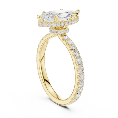 Back view of yellow gold marquise hidden halo ring with pave diamond band and lab-grown diamond 鈥?Australia
