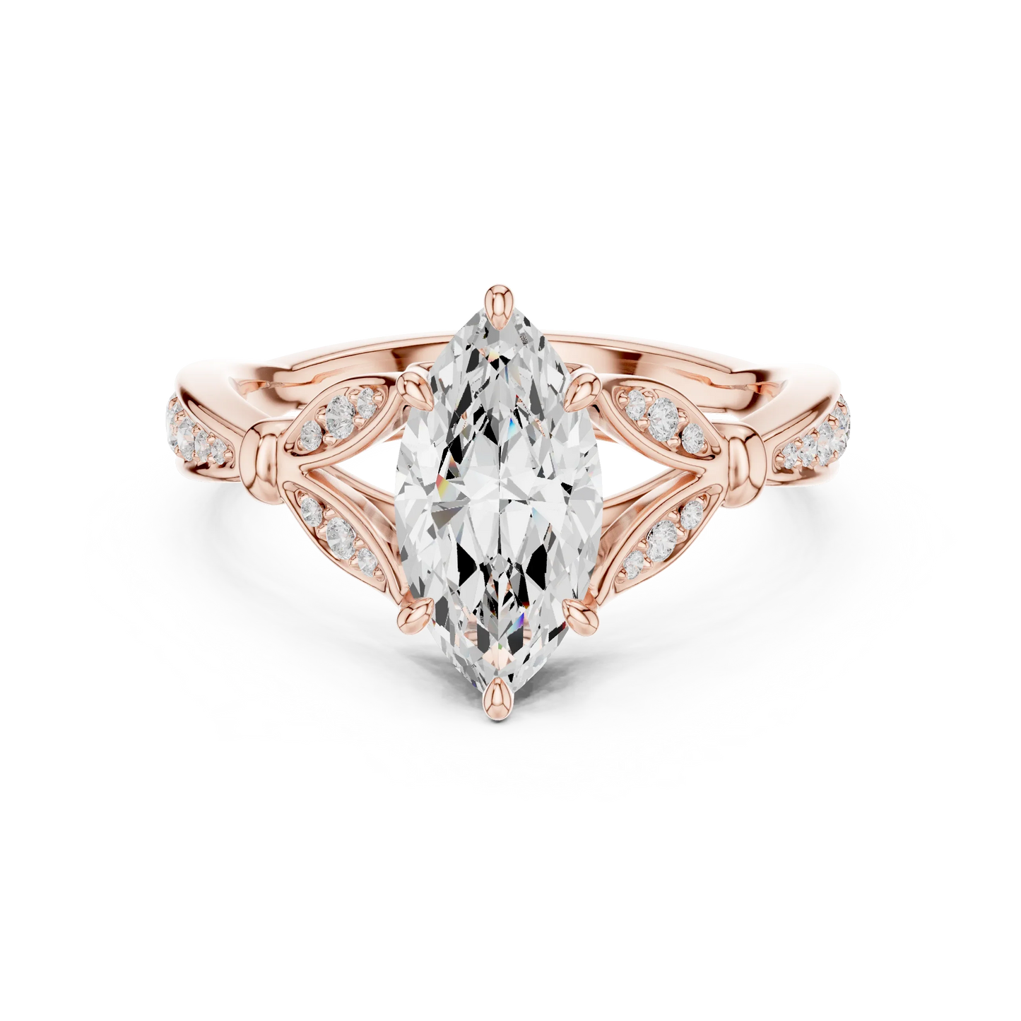 Marquise solitaire ring in rose gold with floral milgrain pave band and lab-grown diamond – Australia