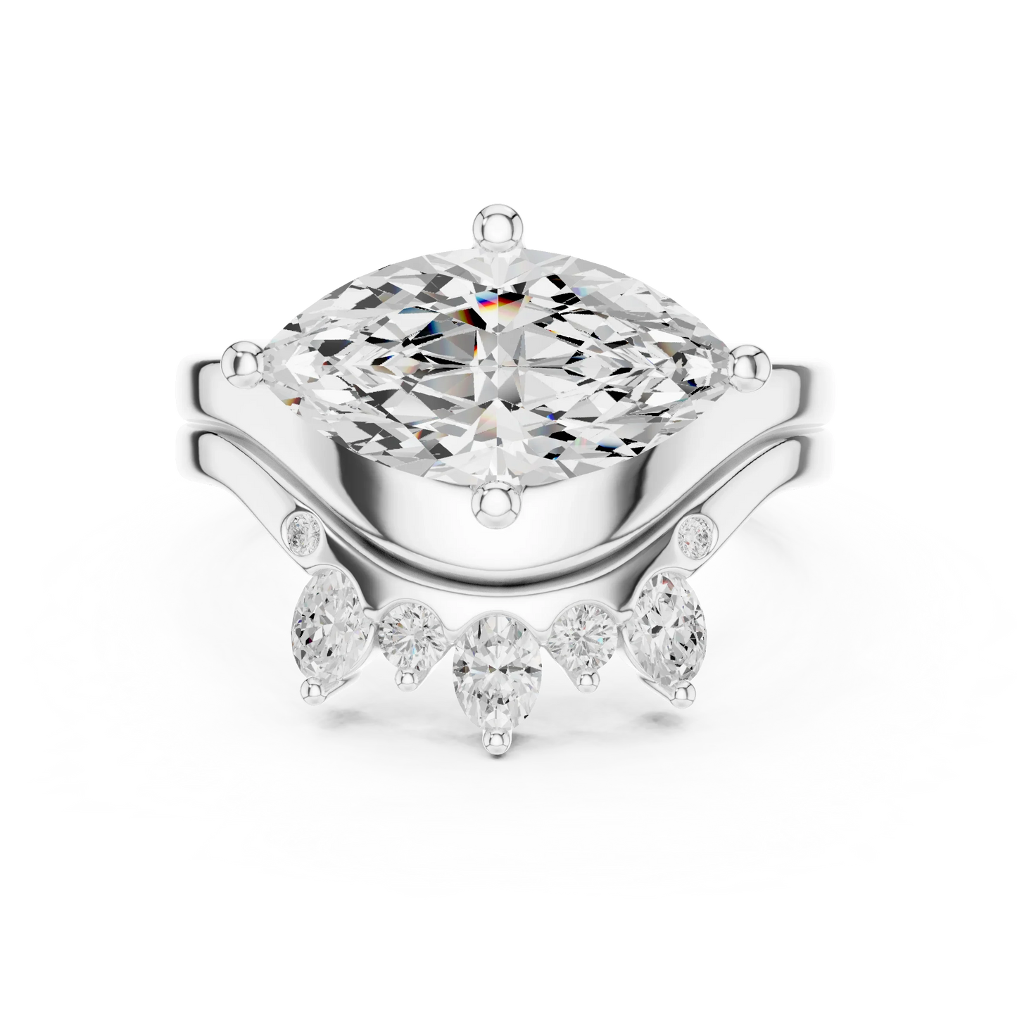 Marquise solitaire ring with matching crown tiara wedding band in white gold featuring lab-grown diamond, elegant bridal set, Australia collection