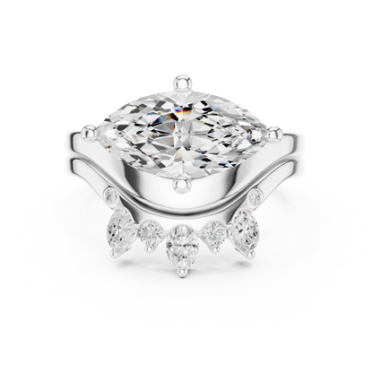 Marquise solitaire ring with matching crown tiara wedding band in white gold featuring lab-grown diamond, elegant bridal set, Australia collection